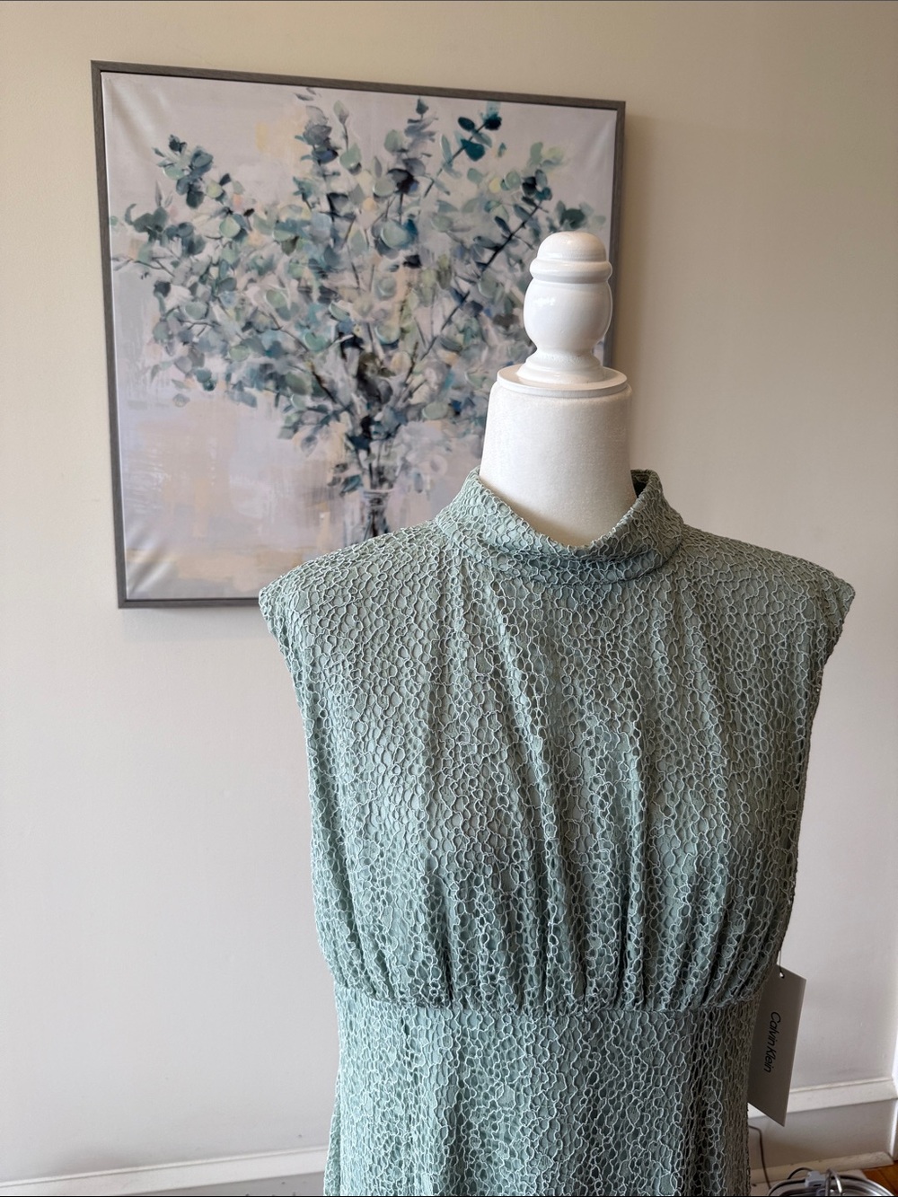 Calvin Klein Sleeveless Lace Midi Dress in Sage